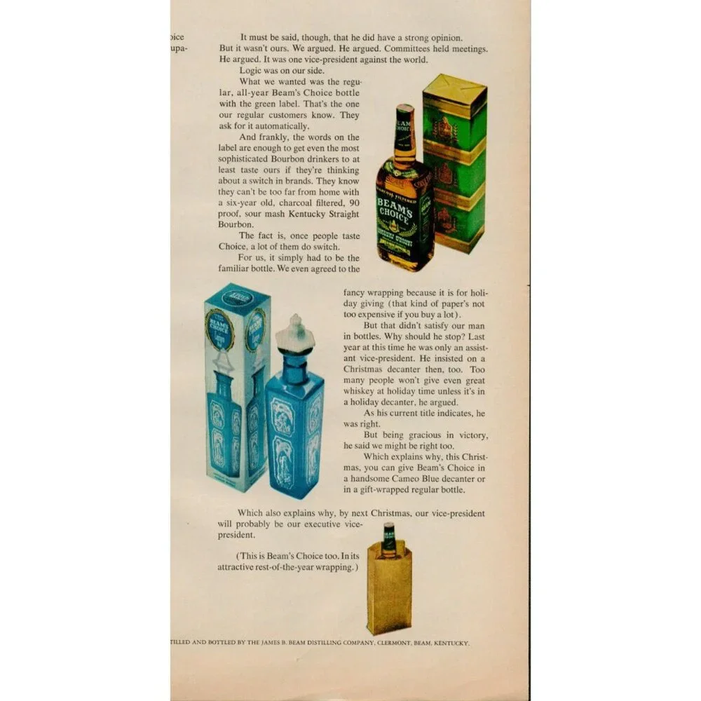 1965 Beam's Choice Kentucky Straight Bourbon Whiskey Vintage Print Ad (L17) - Picture 3 of 3